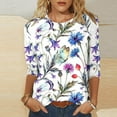 thumbnail image 1 of Sakmal Womens Tops Trendy White 3/4 Sleeve Floral Crew Neck Flower T-Shirts Ladies Shirts $5, 1 of 4