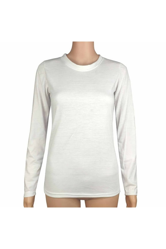 Womens Tops White Long Sleeve Solid Crew Neck T-Shirts Ladies Shirts and Tops