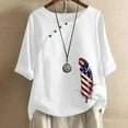 thumbnail image 1 of Sakmal Womens Tops White Short Sleeve Independence Day V-Neck Graphic Cotton and Linen T-Shirts Ladies Tops and Blouses, 1 of 3