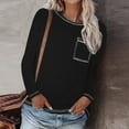 thumbnail image 1 of Sakmal Womens Tops&nbsp; Black Long Sleeve Pocket Crew Neck Solid T-Shirts Womens Shirts, 1 of 6