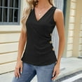 thumbnail image 1 of Sakmal Womens Tops&nbsp; Under $10 Black Sleeveless Ruffle V-Neck Solid Tank Tops Ladies Shirts and Tops, 1 of 6