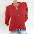 thumbnail image 1 of Sakmal Womens Tops&nbsp; Under $10 Short Sleeve Red Collared Solid Button Pocket Blouses Shirts for Women, 1 of 3