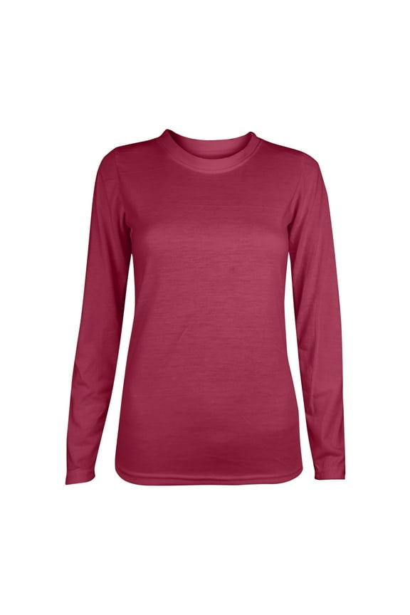 Womens Tops&nbsp; Under $5 Red Long Sleeve Crew Neck Solid T-Shirts Ladies Shirts