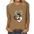 thumbnail image 1 of Sakmal Womens Tops&nbsp;Plus Size 3/4 Sleeve Brown Love Heart Crew Neck Pullover Womens Shirts, 1 of 3
