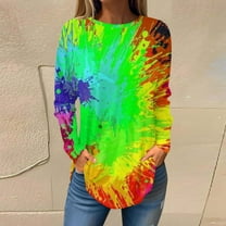Sakmal Womens Tops Plus Size Long Sleeve Crew Neck Tie Dye Tunic Ladies Shirts and Tops