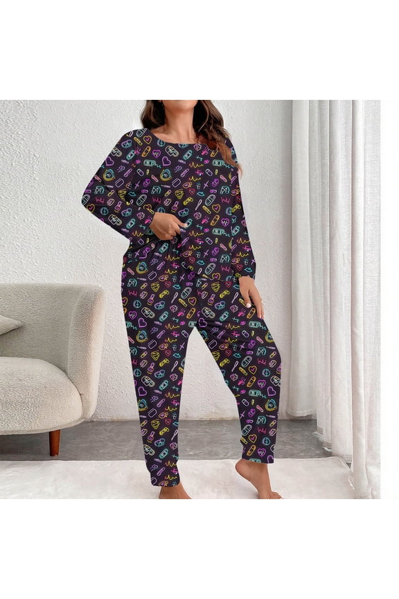 Womens Valentine's Day Lounge Set Cute Plus Size Matching Long Sleeve Shirt with Pants Housewear Crew Neck Purple Womens Pajama Set XXL