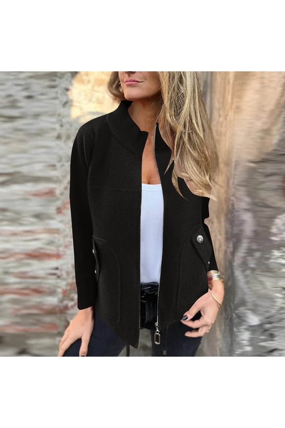 Plus Size Jackets for Women Fleece Fall Black Wool Coats Trendy Womens Jackets 4XL