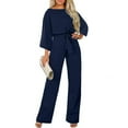 thumbnail image 1 of Sakmal Work One Piece Jumpsuits for Women Blue Long Sleeve Dressy Drawstring Overalls Boat Neck Full Wide Leg Solid Pants, 1 of 6