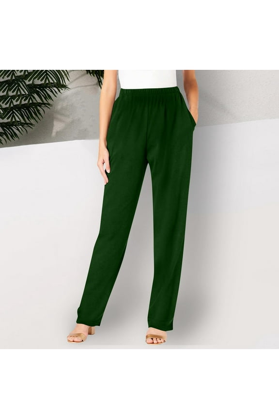 Work Pants for Women Khakis Trousers Slim Straight High Waisted Solid Green Pants with Pockets