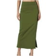thumbnail image 1 of Sakmal Work Skirt Maxi Split Green Pencil Solid Sheath Skirts for Women, 1 of 5
