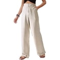thumbnail image 1 of Sakmal Work Womens Pants Cotton Linen Dressy Casual Khakis Wide Leg High Waisted Plain Full Length Beige Pants, 1 of 6