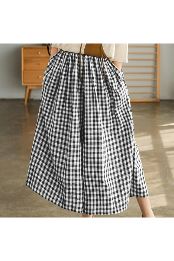 Work Womens Pants Culottes Wide Leg Flowy High Waisted Black Plaid Pants with Pockets