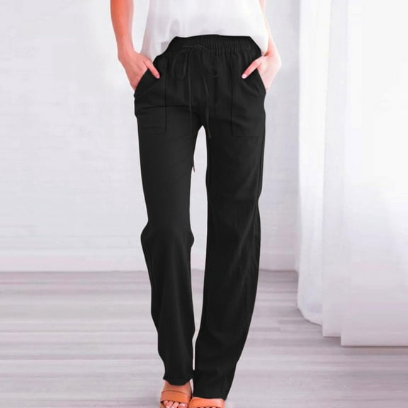 Sakmal Work Womens Pants Mid Khakis Straight Leg Business Casual Black Solid Pants with Pockets