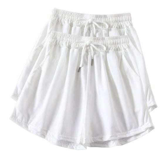 Sakmal Workout Shorts for Women Gym 2PC White Running 5" Comfy High Waisted Athletic Shorts with Pockets