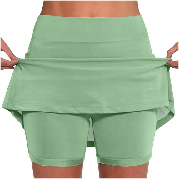 Sakmal Shorts for Women Running Workout Green Tennis Skirt Solid Stretchy Skorts Shorts