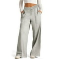 thumbnail image 1 of Sakmal Workout Women's Pants Wide Leg Baggy Pleated Sweatpants Gray High Waisted Full Length Solid Pants with Pockets, 1 of 9