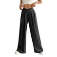 thumbnail image 1 of Sakmal Workout Womens Pants Casual Wide Leg Stretchy Pleated Full Length Plain Black High Waisted Pants with Pockets, 1 of 5