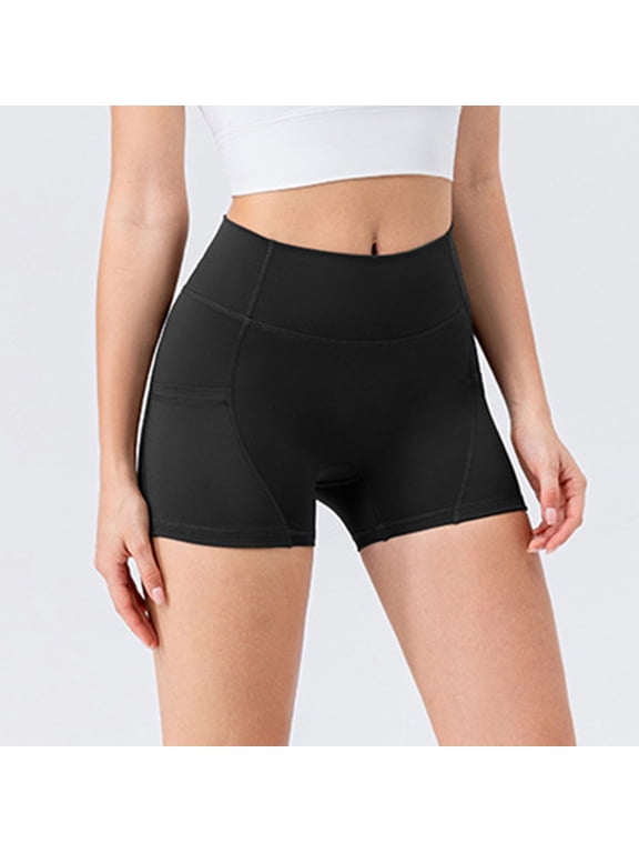 Workout Womens Shorts Black Spandex Running Gym Mid Rise 4" Quick Dry Athletic Shorts with Pockets