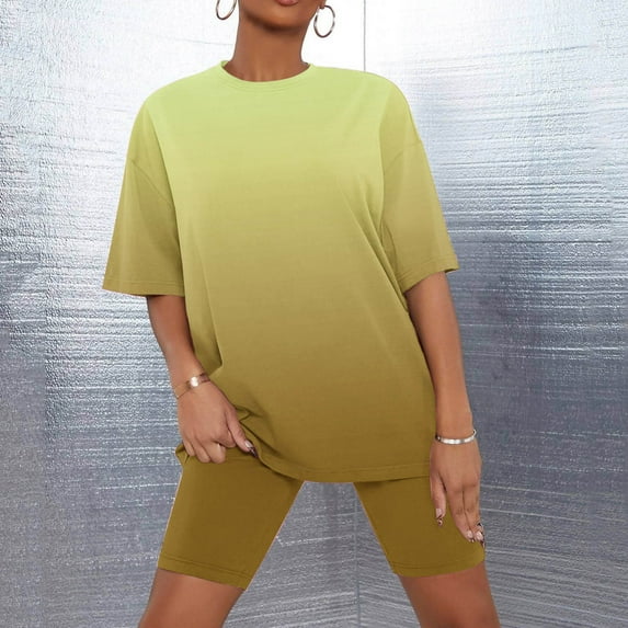 Sakmal Yellow Casual Pajamas Sets for Women 2024 Shorts Pant Elbow-Length Gradient Loose Fit Comfy Loungewear Topsfor Women