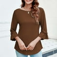thumbnail image 1 of Sakmal Yellow Ladies Tops Plus Size 3/4 Sleeve Ruffle Sleeve Solid Crew Neck Tunic Ladies Shirts $5, 1 of 8