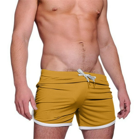Sakmal Yellow Men Shorts Beach Breathable Active Fit Solid Sexy Workout Men'S Pants Regular and Big & Tall Sizes