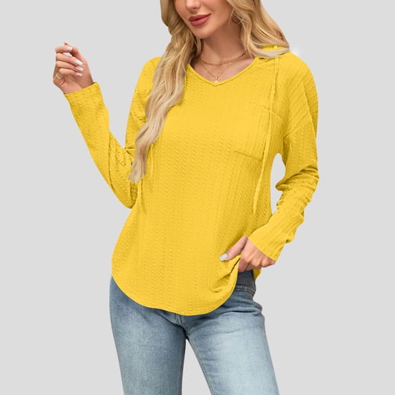 Sakmal Yellow Tops for Women Workout Work Tunic Sweatshirts Long Sleeve Solid Hooded Blouses for Women
