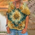 thumbnail image 1 of Sakmal Womens Tops Yellow Short Sleeve Vintage Asymmetrical Floral V-Neck T-Shirts Womens Tshirts, 1 of 5