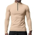thumbnail image 1 of Sakmal Zip Mock Neck Men'S Long Sleeve Beige T-Shirt Breathable Solid Uv Protection Tops, 1 of 5