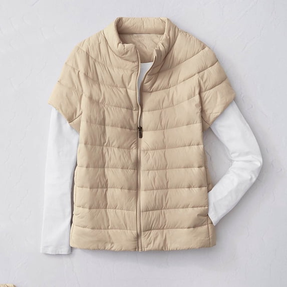Sakmal Zip Up Winter Vest for Women Warm Snow Quilted Puffer Jackets Short Sleeve Packable Yellow Vests for Women