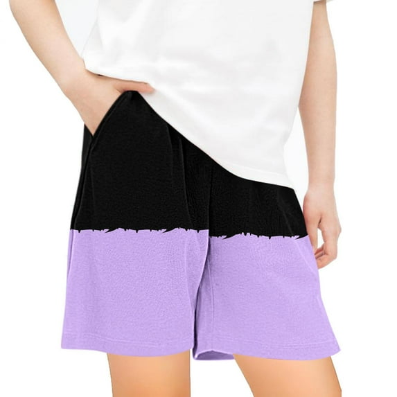 Sakmal childrens clothes colorblock Purple daily life with pocket shorts casual
