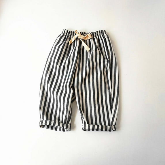 Sakmal drawstring kids clothes under $5 for girls and boys Striped Black Cotton and line with pocket shorts casual