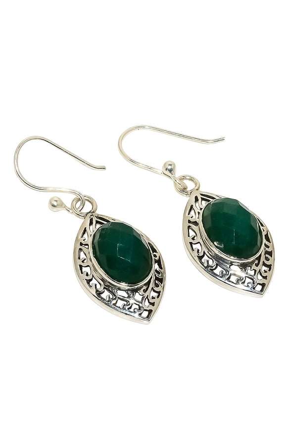 Sakota Mines Emerald Solid 925 Silver Earring 1.85", Sakota Mines Emerald Earring, Drop Dangle Earring, Green Earring, Gift for her, Elegant Earring,