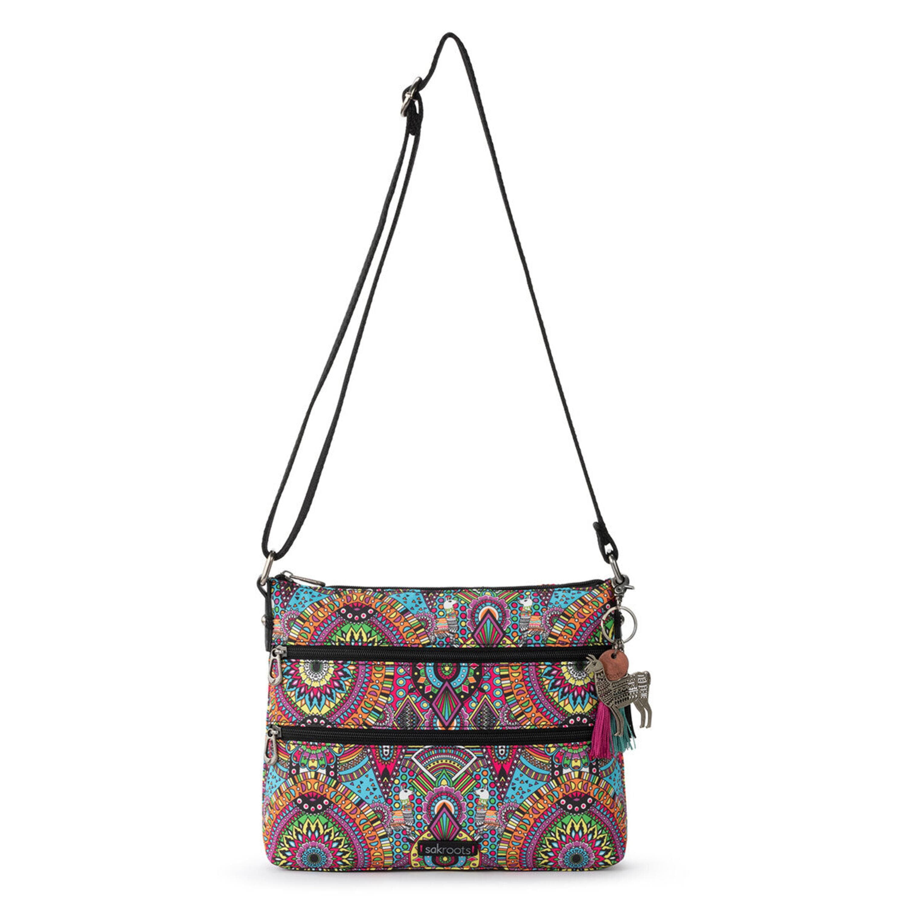 Sakroots Basic Crossbody Bag Women s Handbag Purse With Four Zipper Pockets Adjustable Strap Rainbow Wanderlust