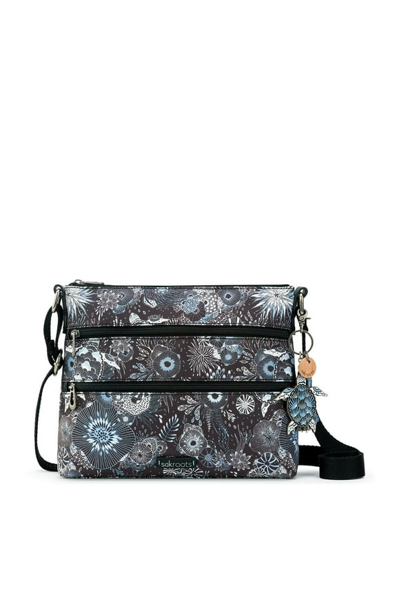 Basic Crossbody Bag - Women's Handbag & Purse With Four Zipper Pockets & Adjustable Strap - "Midnight Seascape"