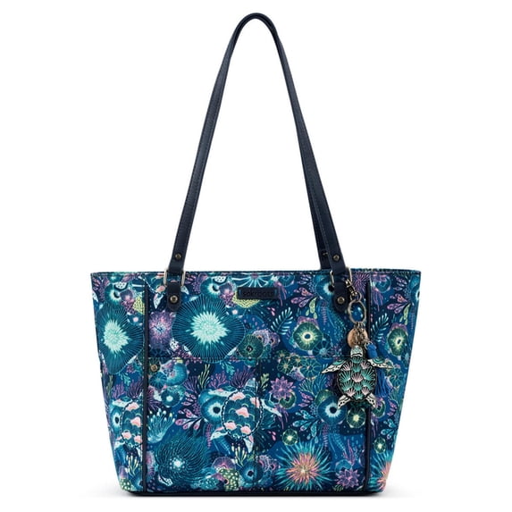 Sakroots Metro Tote - Large Women's Purse With Zipper Pocket - Handbag Made From Recycled Materials - " Royal Blue Seascape"
