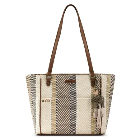 Sakroots Metro Tote - Large Women's Purse With Zipper Pocket - Handbag Made From Recycled Materials - "Tobacco Batik World Woven"