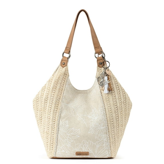 Sakroots Artist Circle Roma Shopper, Synthetic Straw from Recycled Materials, Uncoated Linen Canvas