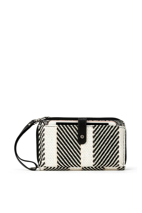 Smartphone Crossbody Bag - Women's Clutch Purse for Cell Phone - Small Wristlet & Wallet with Detachable Straps - "Black and White Soulful Desert Woven"