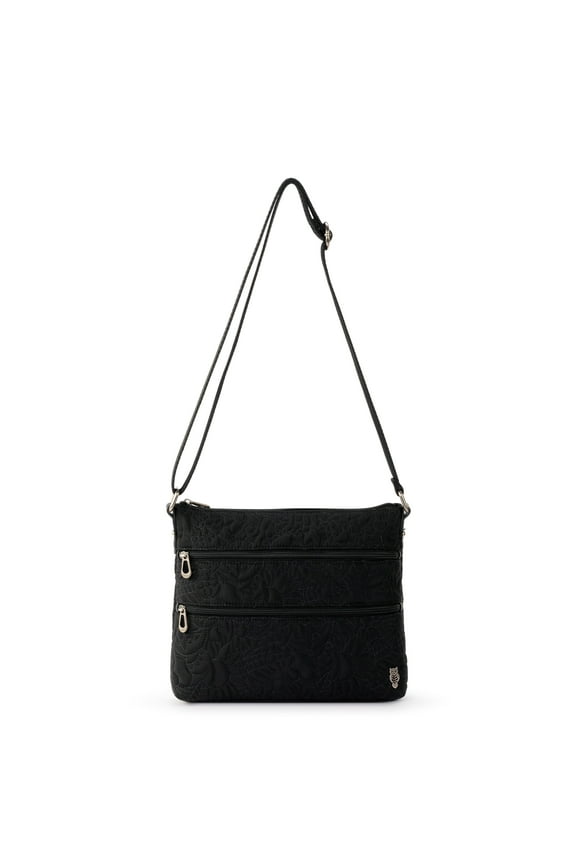 Basic Crossbody Bag - Women's Handbag & Purse With Four Zipper Pockets & Adjustable Strap - "Black Spirit Desert Quilted"