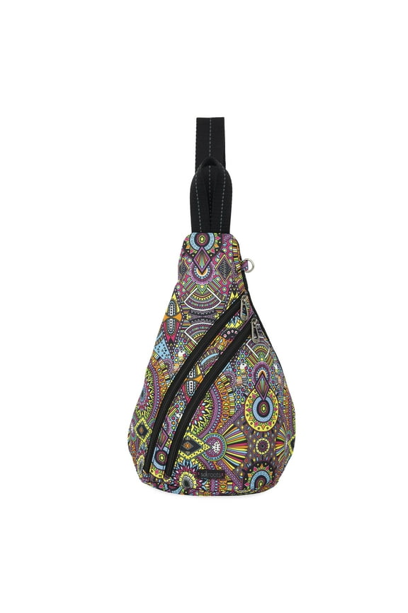 Sling Backpack - Women's Shoulder or Crossbody Bag With Multiple Zipper Pockets - "Rainbow Wanderlust"