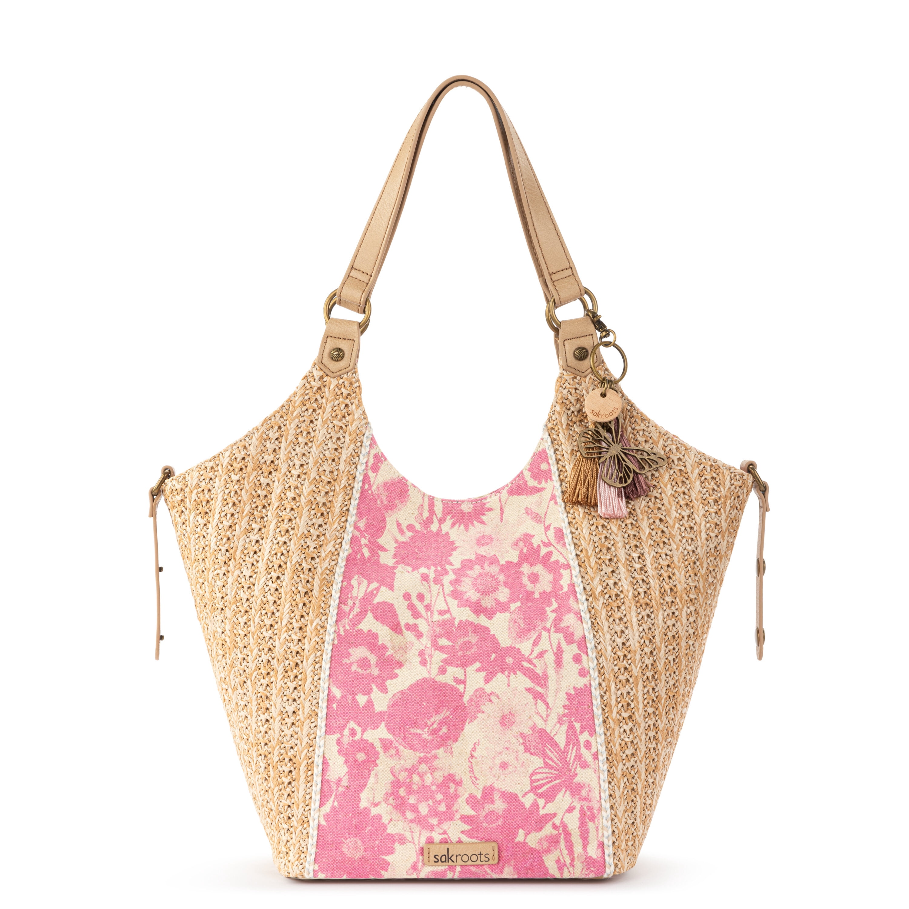 The Sak Roma Crochet Shopper Tote - Double Shoulder Straps, Recycled Lining, 17.5"L X 7"W X 10.5"H, Maritime Color
