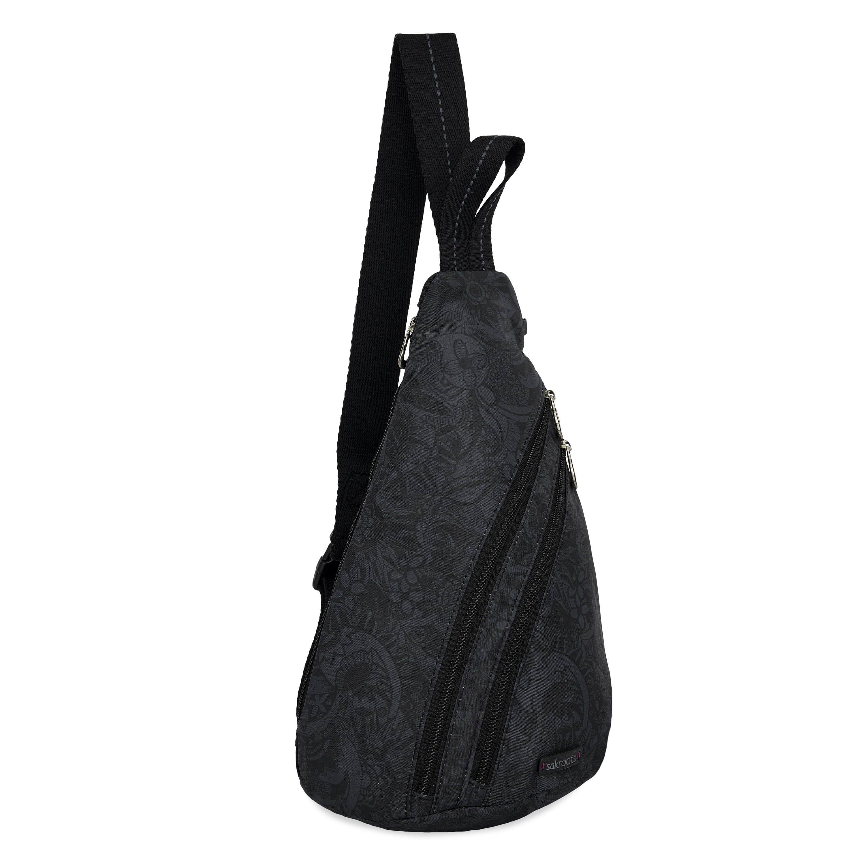 Sakroots Sling Backpack - Women's Shoulder or Crossbody Bag With Multiple Zipper Pockets - "Black Spirit Desert"