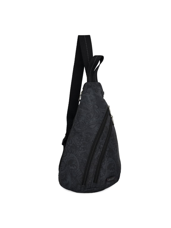 Sling Backpack - Women's Shoulder or Crossbody Bag With Multiple Zipper Pockets - "Black Spirit Desert"