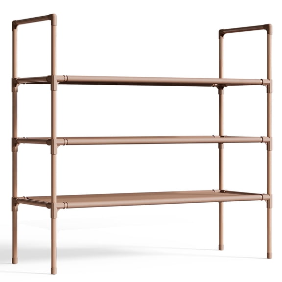 Sakugi 3-Tier Shoe Rack, Sturdy Shoe Organizer, Shoe Shelf Holds up to 16 Pairs of Shoes, Assembled Length, 28 in, Brown