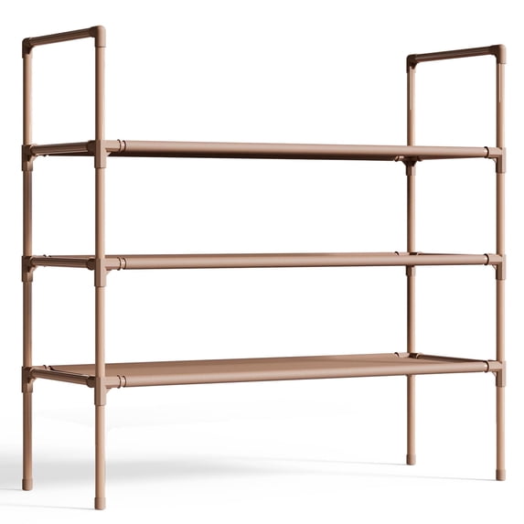 Sakugi 3-Tier Shoe Rack, Sturdy Shoe Organizer, Shoe Shelf Holds up to 16 Pairs of Shoes, Assembled Length, 28 in, Brown