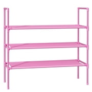 Sakugi 3-Tier Shoe Rack, Sturdy Shoe Organizer, Shoe Shelf Holds up to 16 Pairs of Shoes, Assembled Length, 28 in, Pink