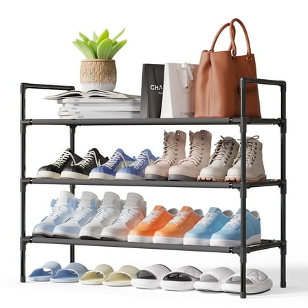 Sakugi 3-Tier Shoe Rack, Sturdy Shoe Organizer, Shoe Shelf Holds up to 16 Pairs of Shoes, Assembled Length, 28 in
