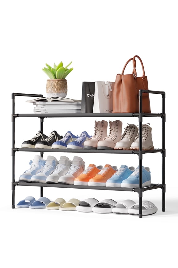 3-Tier Shoe Rack, Sturdy Shoe Organizer, Shoe Shelf Holds up to 16 Pairs of Shoes, Assembled Length, 28 in