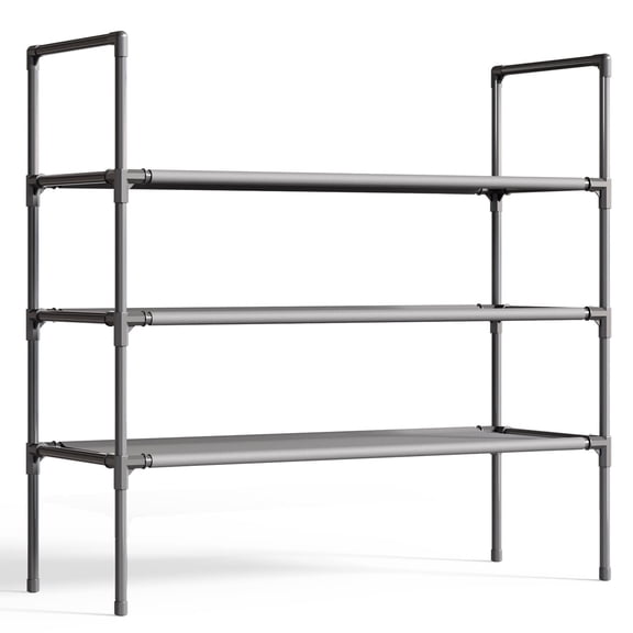 Sakugi 3-Tier Shoe Rack, Sturdy Shoe Organizer, Shoe Shelf Holds up to 16 Pairs of Shoes, Assembled Length, 28 in, Gray