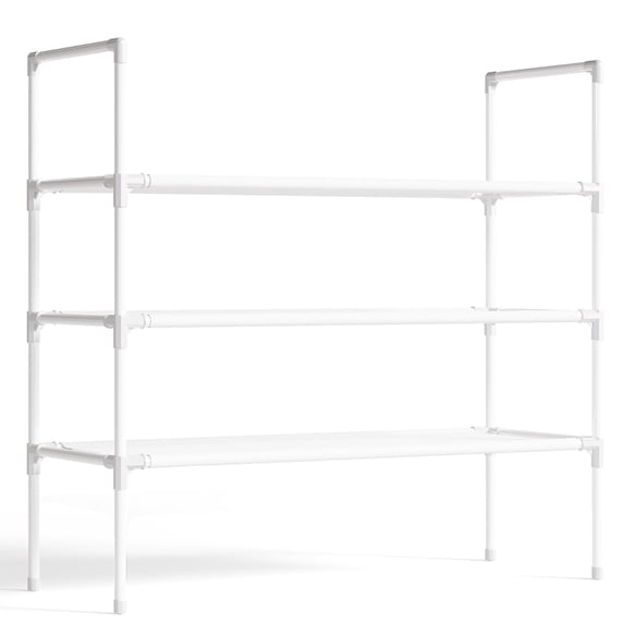 Sakugi 3-Tier Shoe Rack, Sturdy Shoe Organizer, Shoe Shelf Holds up to 16 Pairs of Shoes, Assembled Length, 28 in, White